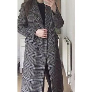 NWT ZARA LONG OVERSIZED CHECK MASCULINE DOUBLE-BREASTED COAT